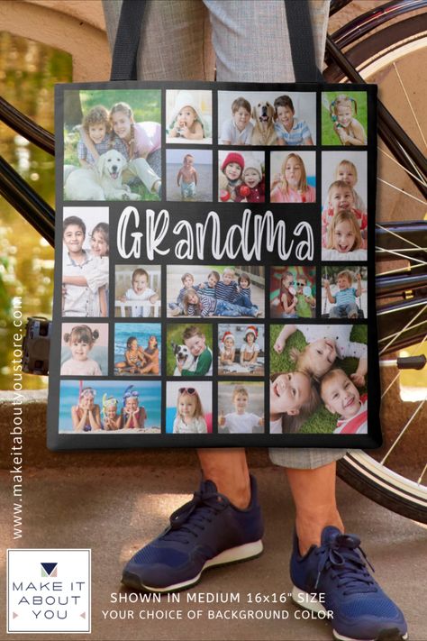 Birthday Gift Ideas For Grandma, Big Photo Frames, Grandma Photos, Birthday Photo Collage, Photo Collage Gift, Picture Frame Decor, White Typography, Canvas Photo, Grandma Birthday