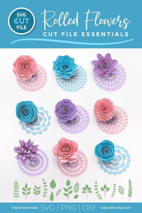 Rolled flower svg rolled paper flowers svg rolled rose svg #rolledflowers #rolledpaperflowers #cardstock #cricut #cardstockflowers Rolled Flowers, Flower Svg Files, Rolled Paper Flowers, Idee Cricut, Easy Paper Flowers, Projets Cricut, Flowers Svg, Flower Shadow Box, Paper Flower Crafts