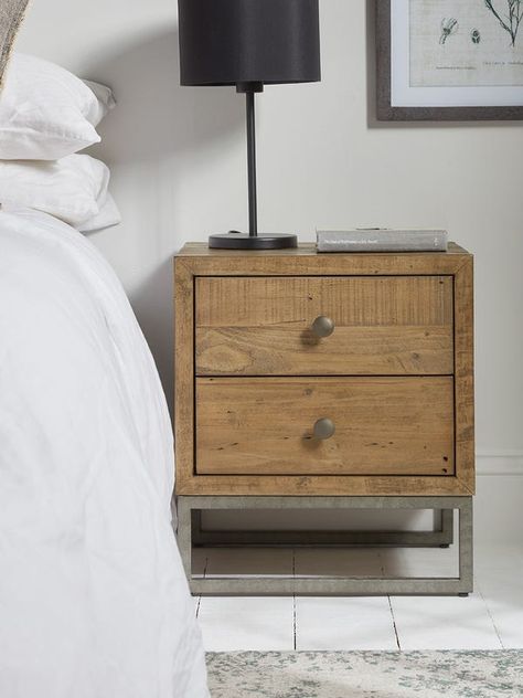 Wood Bedside Tables, Industrial Style Bedroom, Bedroom Idea, Style Bedroom, Reclaimed Pine, Drawer Fronts, Drawer Knobs, Bedside Table, Reclaimed Wood