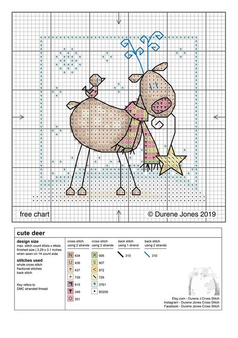 Christmas Stitchery, Durene Jones, Christmas Cross Stitch Patterns Free, Cross Stitch Owl, Lizzie Kate, Cross Stitch Freebies, Holiday Cross Stitch, Cute Deer, Xmas Cross Stitch