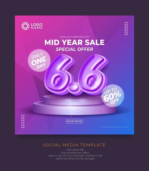 Mid Year Sale, Red Words, Banner Template Design, Sale Banner, Eps Vector, Banner Template, Text Effects, Social Media Template, Vector File