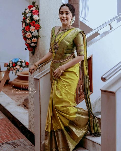 Wedding Guest Saree Look, Wedding Guest Saree, Silk Half Saree, Traditional Dressing, South Indian Wedding Saree, Bride Saree, Engagement Saree, Kerala Bride, Bridal Sarees South Indian