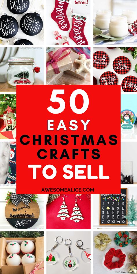 Looking for easy DIY crafts to make and sell at craft fairs or on Etsy? Discover 50 cheap craft ideas that are easy to sell at holiday bazaars and markets! Perfect for turning your creativity into profit, these creative projects are great for anyone looking to make and sell handmade items this holiday season. Christmas Ornaments To Make Great Gifts, Diy Christmas Items To Sell, Inexpensive Crafts To Sell, Diy Xmas Crafts To Sell, Easy Christmas Crafts To Sell Diy Ideas, Things To Sell At Christmas Craft Fairs, Simple Christmas Crafts To Sell, Winter Craft Fair Ideas To Sell, Easy Christmas Crafts To Make And Sell