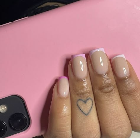 Real Short Acrylic Nails Square, Short Acrylic Press On Nails, French Tip Press On Nails Short, Real Nails Manicure Ideas Short, Real Short Acrylic Nails, Slanted French Tip Nails, Real Short Nails, Short Tapered Square Nails, French Manicure Acrylic Nails