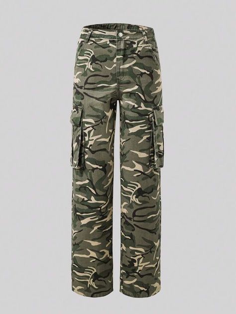 Teen Girl Camo Print Flap Pocket Side Cargo Pants | SHEIN USA Girl Camo, Camo Cargo Pants, Lace Cami Top, Camo Girl, Jeans Cargo, Camo Pants, Tween Outfits, Lace Cami