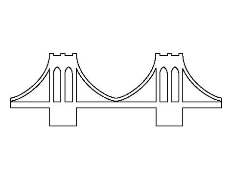 Brooklyn Bridge pattern. Use the printable outline for crafts, creating stencils, scrapbooking, and more. Free PDF template to download and print at http://patternuniverse.com/download/brooklyn-bridge-pattern/ Brooklyn Bridge Drawing, Bridge Clipart, New York Theme Party, Paper Bridge, Doodle Template, Bridge Pattern, New York Bridge, Bridge Tattoo, Draw Zentangle