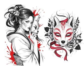 Japanese Fox Mask Tattoo, Fox Mask Tattoo, Kitsune Tattoo Design, Japanese Fox Spirit, Kitsune Mask Tattoo, Kitsune Tattoo, Japanese Mask Tattoo, Japanese Fox Mask, Japanese Fox