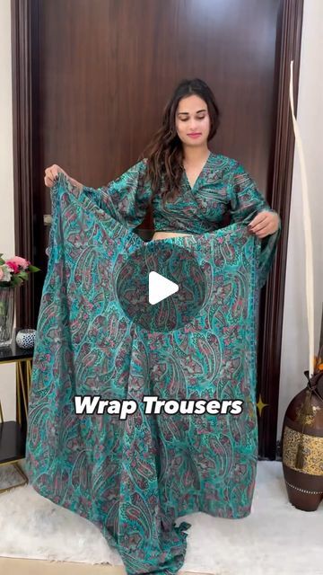 Wrap Trousers Outfit, Party Wear Coord Set, Fancy Trouser Designs, Indian Coord Set, Printed Trousers Outfit, Wrap Trousers, Coord Sets, Outfit Boho, Trouser Outfit