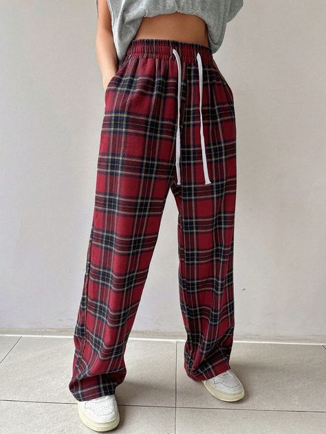 Redwood Casual Collar  Fabric Plaid,Tartan Straight Leg Embellished Non-Stretch All Women Clothing Color Caoba, Casual Pullover Sweater, Drawstring Waist Pants, Cold Outfits, Women Pants, Plus Size Sweaters, Tomboy Fashion, Casual Pullover, Waist Pants