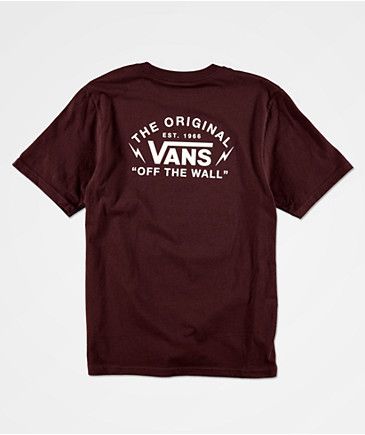 Vans Off The Wall Logo, Maroon T Shirt, Wall Logo, Vans Shirt, Vans Kids, Lightning Bolts, Red T Shirt, Vans Off The Wall, Red T