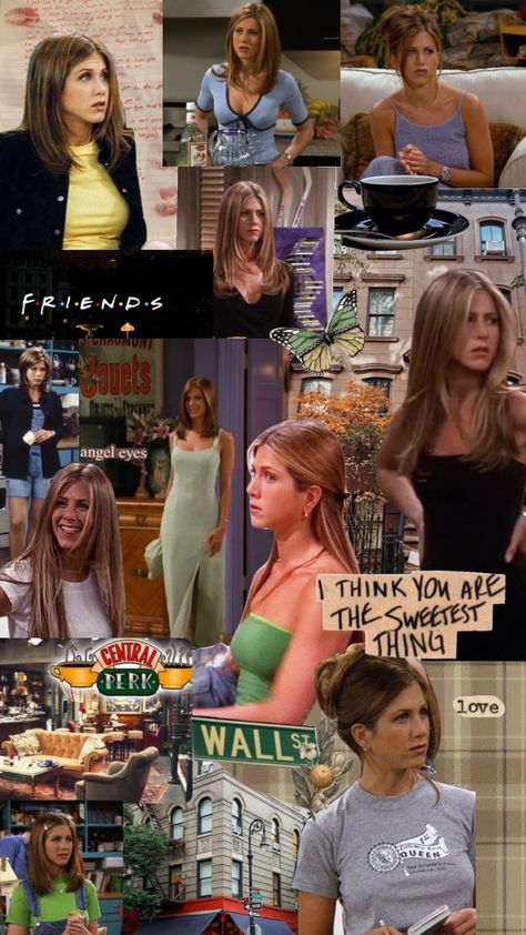 Rachel Aesthetic Friends, Rachel Aesthetic Core, Rachel Green Wallpaper Aesthetic, Rachel Wallpaper, Friends Moodboard, Friends Best Episodes, Friends Rachel Outfits, 90s Aesthetic Wallpaper, Estilo Rachel Green