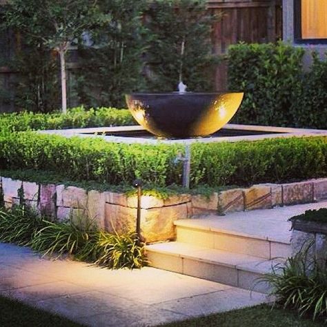 Sutherland Landscape Water Feature And Pavers Inspiration For Northern California Home Owners Modern Water Feature, Outdoor Water Features, Garden Water Feature, Fountains Backyard, Pond Water Features, Backyard Water Feature, Water Fountains Outdoor, Water Features In The Garden, Outdoor Gardens Design