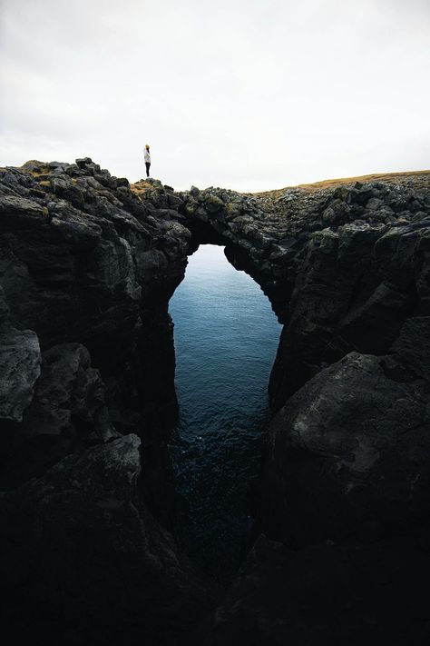 View of  natural arch on Snaefellsnes Peninsula, Iceland | premium image by rawpixel.com / Jack Anstey Iceland Photography Landscapes, Rock Landscape, Snaefellsnes Peninsula, Iceland Photography, South Iceland, Rocky Shore, Image Ideas, Beautiful Photos Of Nature, Isle Of Skye