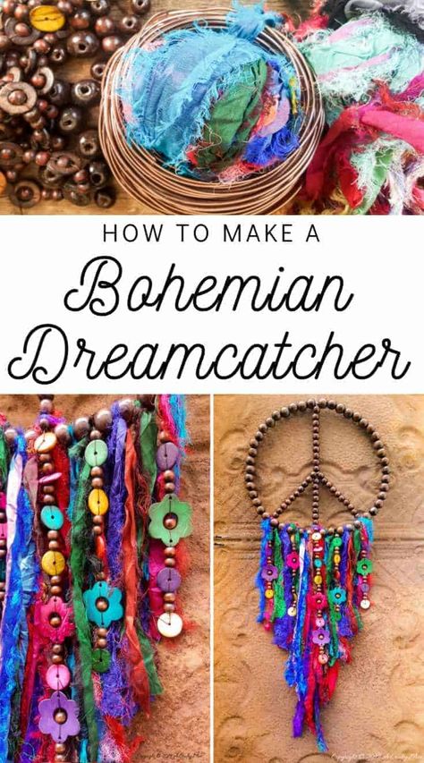 Rainbow Crafts For Adults, Diy Boho Mobile, How To Make A Dreamcatcher, Boho Dream Catcher Diy, Aesthetic Dream Catcher, Diy Bohemian Decor Crafts, Hippie Crafts Diy, Room Wall Decor Aesthetic, Dreamcatcher Ideas