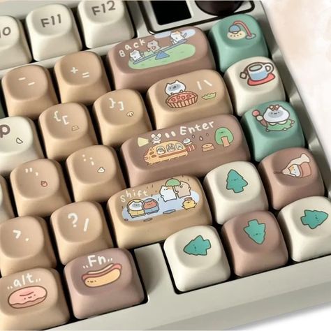 131 Key Cute Cafe Keycaps Set for Mechanical Keyboard, PBT Sublimation Cute Keycap, Cocoa Bean Milk Kawaii Keycaps Set Sip on Sweet Aesthetics: 131-Key Cocoa Bean Milk Keycap Set for Mechanical Keyboards Calling all coffee lovers and kawaii enthusiasts!  Brew up some adorable style for your keyboard with this 131-key keycap set. Crafted from durable PBT plastic with a high-quality dye-sublimation process, these keycaps boast vibrant, chip-resistant designs that will last for countless typing adventures. Sweeten Your Setup: 131-Key Compatibility: Fits most standard mechanical keyboards with Cherry MX switches. Long-Lasting Cuteness: PBT plastic ensures a premium, fade-resistant finish. Cocoa Bean Milk Theme: Indulge in delightful cafe-inspired motifs and kawaii artwork. Comfort is Key: The Cute Keyboards, Keyboard Kawaii, Aesthetic Keyboards, Fancy Keyboard, Unique Keyboards, Diy Mechanical Keyboard, Pbt Keycaps, Adorable Style, Keycap Set