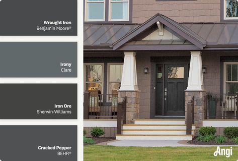 Front Door Colors for Brown Houses Gray And Brown Exterior House Colors, Greige Front Door Colors, Front Door For Brown House, Front Door Color With Brown House, Dark Brown House Front Door Color, Brown House Door Color Ideas, Front Door Colors With Brown Siding, Front Door Brown House, Door Color For Brown House