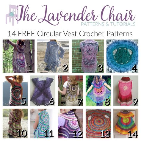 Circular Vest Crochet patterns are so popular right now! Get 15 FREE crochet patterns for these amazing circular vests right here! Waistcoat Pattern Free, Messy Bun Beanie Crochet Pattern, Crochet Circle Vest, Placemat Crochet, Shawls Crochet, Crochet Vest Pattern Free, Lavender Chair, The Lavender Chair, Waistcoat Pattern