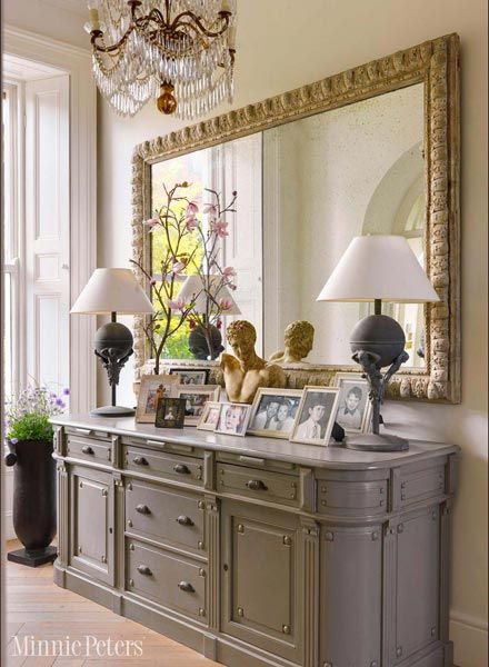 Dining Room Console Table, Buffet Mirror, French Buffet, Dining Room Console, Sideboard Decor, Mirror Dining Room, Dining Room Sideboard, Shabby Chic Dresser, Foyer Decorating