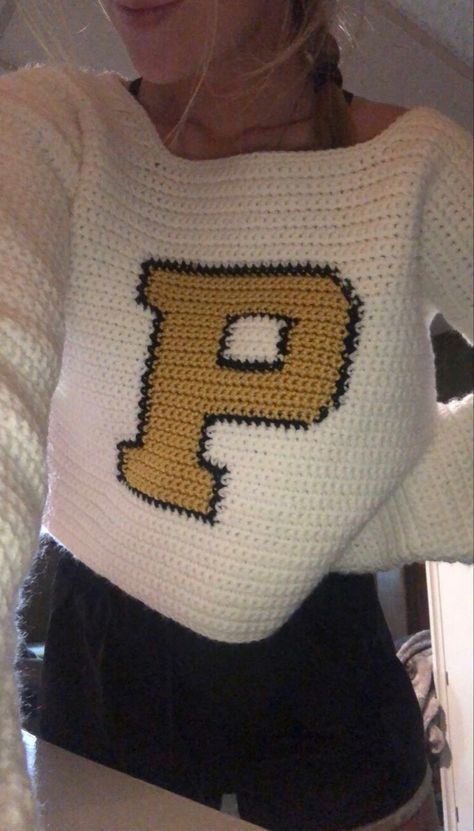 Purdue Crochet Rugby Shirt, College Crochet, College Sweater, Crochet Inspo, Crochet Design, Game Day Shirts, Crochet Tops, Rugby Shirt, Crochet Sweater