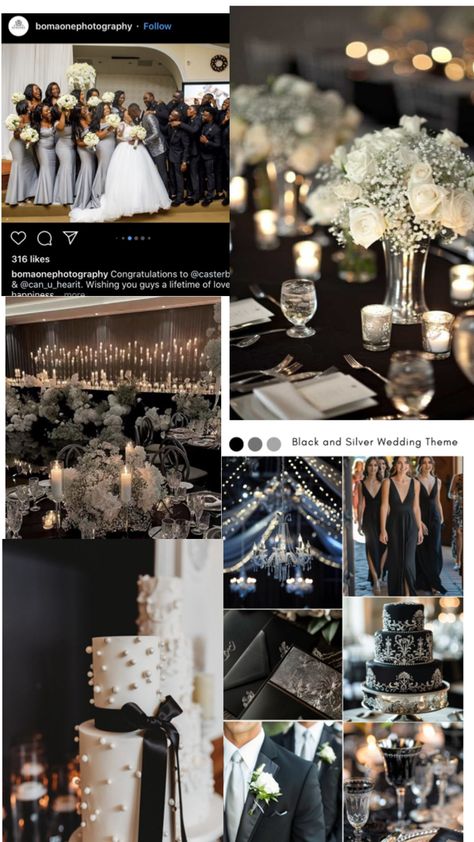 Best Wedding Colors Combinations Fall, Silver Wedding Theme, Wedding Color Combinations, Best Wedding Colors, Blue Themed Wedding, Themes Photo, Lace Weddings, Black Wedding, Black And Silver