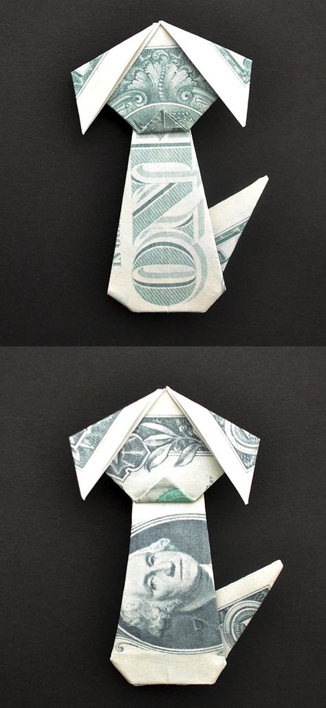 The money origami dog is an easy and nice gift out of one dollar bill. Without using glue or tape. The design by NProkuda. You can give this paper animal your friends, children. I wish you a pleasant viewing! Tooth Fairy Origami Dollar Bills, Dollar Bill Folding, Easy Origami Money Folding, Money Origami Tutorial Step By Step, Money Folding Ideas Easy Step By Step, Folding Dollars Into Shapes, Folded Money Gifts Dollar Bills, Dollar Bill Origami Easy, Origami Money Easy