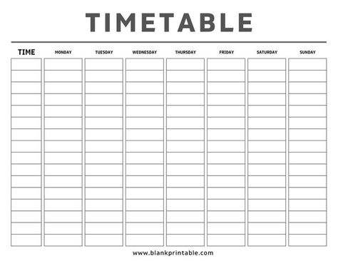 Printable Timetable Template Monday to Sunday. Blank Weekly Timetable for Work. Weekly Study Timetable Template, Weekly Time Table Planner, Week Timetable Template, Study Timetable Template Aesthetic, Time Table Template Aesthetic, Timetable Template Aesthetic Printable, Weekly Planner Timetable, How To Make A Timetable, Tabel Jadwal Harian