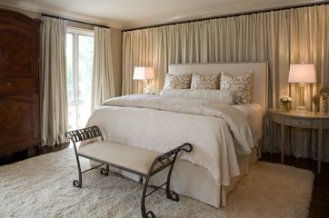 wall to wall curtains.... kind of like this... but I don't want to use a headboard... Drapery Wall Behind Bed, Drapes Behind Headboard, Drapes Behind Bed, Wall To Wall Curtains, Headboard Alternatives, Wall Curtains, Wall Behind Bed, Curtains Behind Bed, Window Curtains Bedroom