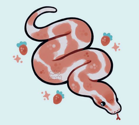 Kawaii Snake Drawing, Fruit Snake Drawing, Cute Python Drawings, Snake Patterns Drawing, Cute Ball Python Drawing, Cute Snek Drawing, Cute Reptile Drawings, Snake Art Cute, Hognose Snake Drawing