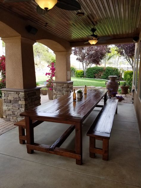 Outside Wooden Table, Long Patio Table Outdoor Dining, Long Picnic Table Outdoor Dining, Extra Long Picnic Table, Big Farm House Tables, Outdoor Farm Table, Backyard Farm House Table, Large Dinning Room Farm House Rustic Wood Table And Bench, Wooden Outdoor Table