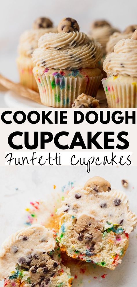 Easy Beginner Recipes, Cream Cheese Cookie Dough, Cream Cheese Cookie, Cookie Dough Cupcakes, Coffee Bakery, Cookie Dough Frosting, Edible Cookie Dough Recipe, Funfetti Cupcakes, Cupcakes Filled