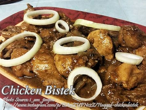 Chicken Bistek Recipe | Panlasang Pinoy Meat Recipes Chicken Bistek, Chicken Recipes Pinoy, Pancit Palabok Recipe, Chicken Recipes Filipino, Bistek Recipe, Phillipino Food, Carbs List, Ground Beef And Cabbage, Filipino Food Dessert