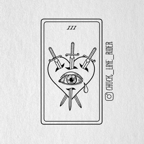 @chuck_line_rider on Instagram Three Of Swords Tarot Tattoo, Three Of Swords Tattoo, Three Of Swords, Tarot Card Tattoo, Tarot Tattoo, Swords Tarot, Card Tattoo, Tarot Card, Swords