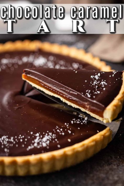 Salted Caramel Chocolate Tart: Just like a grown up Twix bar! Buttery cookie crust, rich caramel, and silky chocolate ganache. Swoon! #chocolate #caramel #saltedcaramel #tart #twix #pie #dessert #seasalt #recipe #dark #nobake #filling #ganache #shell #dough #best #video #fancy #garnish #christmas #holiday #topping #double #rich #simple #base #elegant #bakingamoment Twix Pie, Dirt Pie, Salted Caramel Chocolate Tart, Ganache Tart, Chocolate Caramel Tart, Salted Caramel Tart, Oreo Dirt, Chocolate Ganache Tart, Twix Bar