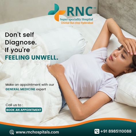 Don't self-diagnose. If you're feeling unwell. Make an appointment with our general medicine expert For more information: Call us : +91 89851 10088 #rnchospital #rncmultispecialityhospital #multispecialityhospital #superspecialityhospital #emergencyservices #emergencyfacilities #fever #cough #cold #generalmedicine Fever Creative Ads, Hospital Creative Ads, Self Diagnose, Healthcare Advertising, Healthcare Ads, General Medicine, Media Advertising Design, Online Consultation, Furniture Ads