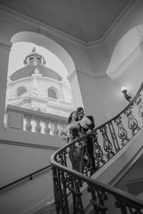 Wedding Stairs, Elegant Engagement Photos, City Hall Wedding Photos, Pasadena City Hall, Photoshop Fails, Vintage Engagement Photos, Quinceanera Photoshoot, City Hall Elopement, Photoshop Fail