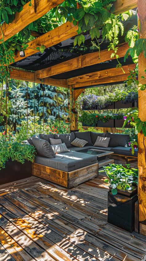 15 Stunning Pergola Patio Ideas You'll Fall In Love With - Planted Shack Outdoor Wooden Pergola With Roof, Small Pavillion Backyard, Veranda Pergola Ideas, Detached Pergola Ideas, Corner Deck Pergola, Freestanding Pergola On Deck, Trellis Pergola Ideas, Floating Deck Pergola, Backyard Patio Covering