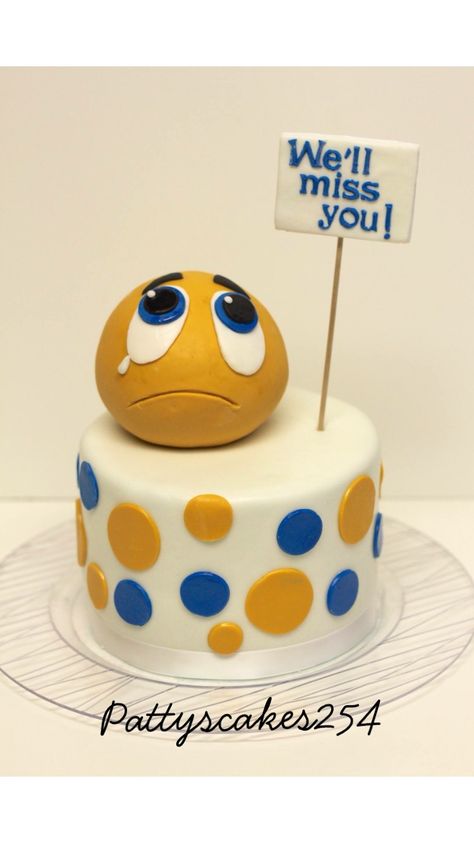 Sad emoji cake Miss You Cake Ideas, We Will Miss You Cake Ideas, Leaving Cake, Goodbye Cake, Farewell Ideas, Farewell Cake, Emoji Cake, Bento Cakes, Farewell Party