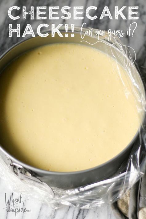 Prevent your water bath from leaking into your cheesecake with this hack! No more soggy cheesecakes! #wheatbythewayside #cheesecake #cheesecakehack #waterbath #nosoggycheesecake Cheesecake Tips And Tricks, How To Bake Cheesecake Without Water Bath, Oven Cheesecake Recipes, 4in Cheesecake Recipes, No Water Bath Cheesecake, Cheesecake Recipes No Water Bath, Cheesecake Hacks, Water Bath For Cheesecake, Water Bath Cheesecake