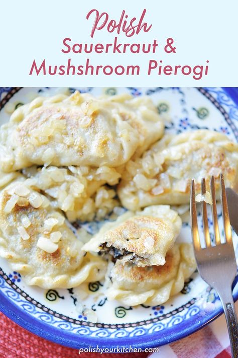 Sauerkraut Pierogi Recipe, Mushroom Pierogi, Perogie Dough Recipe, Polish Sauerkraut, Pierogies Homemade, Pierogi Filling, Polish Dumplings, Perogies Recipe, Lithuanian Recipes