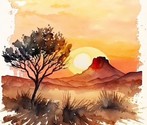 Western Watercolor, Boho Southwest Decor, Sedona Painting Easy, Arizona Watercolor Paintings, Watercolor Desert Landscape, Western Painting Canvas, Sedona Acrylic Painting, Sedona Watercolor, Desert Sunset Art