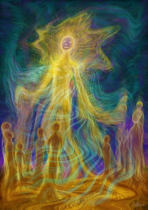 In this artwork gaze upon the many ancestors that send their love, guidance and support, feeling their care, compassion and presence by your side. Your higher self reaching into the place where the spirits of our ancestors connect with the incarnated soul in this lifetime on earth. The expanding light of source consciousness beams from you, helping you feel so much larger and freer knowing the energetic support of your ancestral helping spirits are Helping to guide decisions and give you the cou Higher Self Art Spiritual, Ancestors Aesthetic, Connection Artwork, Support Artwork, Soul Artwork, Connecting With Spirit, Self Connection, Tout Rose, Arm Art