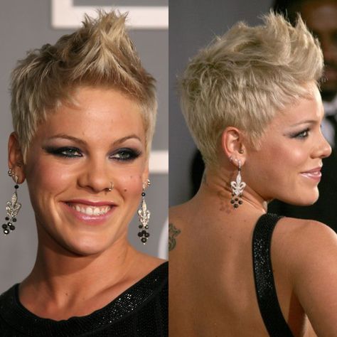 Feminine Faux Hawk, Woman’s Faux Hawk, Faux Hawk For Women, Fo Hawk For Women, Blonde Faux Hawk, Spiky Pixie Haircut Spikes Shaved Sides, Women’s Faux Hawk Haircut, Pixie Fohawk Haircut For Women, Pixie Faux Hawk Feminine