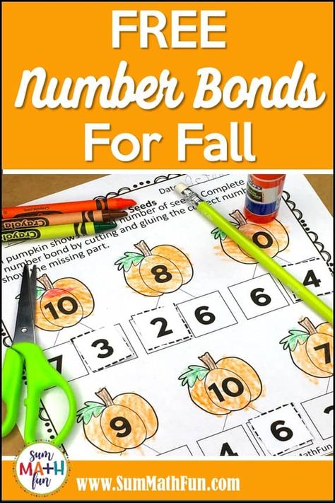 Free Fall Worksheets, Number Bond Games, Number Bond Activities, Number Bonds Worksheets, Fall Worksheets, Addition Practice, Number Bond, Subtraction Activities, Fall Math