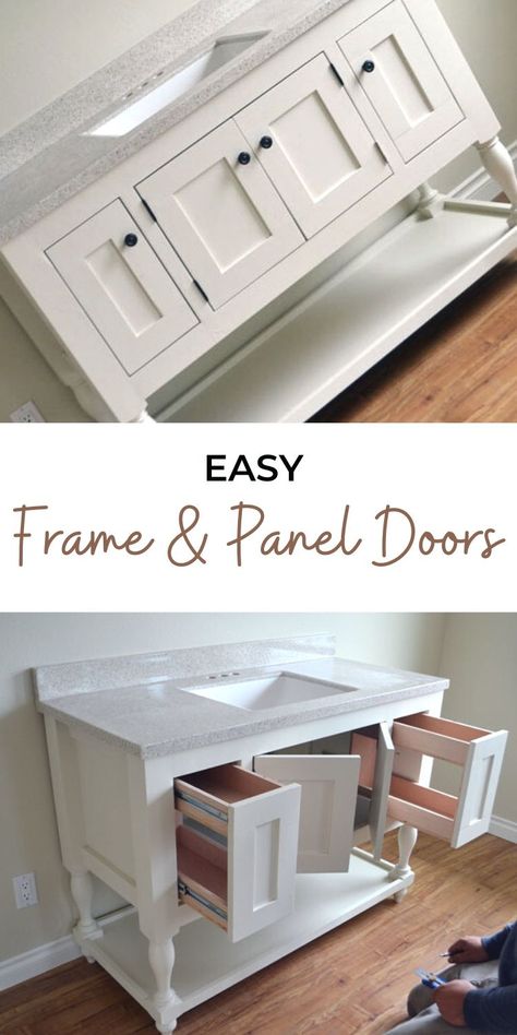 Faux Barn Doors Cabinet, Doy Base Cabinet, Faux Barn Door Cabinet, How To Make A Shaker Cabinet Door, Diy Shaker Cabinet Doors With Router, Shaker Style Cabinet Doors, Diy Kitchen Cabinets Painting, Faux Panels, Diy Furniture Building