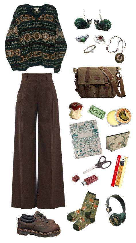 #goblincore #goblincoreaesthetic #grunge #hippie #school #backtoschool #outfitinspo #vintage #study #outfit Vintage Grunge Outfits, Vintage Study, Goblincore Outfits, Goblincore Fashion, Study Outfit, Outfit Shuffles, Grunge Hippie, Pinterest Outfits, Basic Outfits