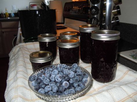 Savory and sweet with just a little heat, this jelly is prefect on just about anything.  The recipe can be found here: http://lobsterandfishsticks.com/2009/06/12/blueberry-jalapeno-jelly/ I made two huge batches over the summer and gave it away for Christmas - it was a huge hit with everyone! Blueberry Pepper Jelly Recipe, Blueberry Jalapeno Jam, Blueberry Jalapeno Jelly Recipe, Jalapeno Jelly Recipes, Classy Cocktails, Pepper Jelly Recipes, Jalapeno Jam, Jalapeno Jelly, Hot Pepper Jelly