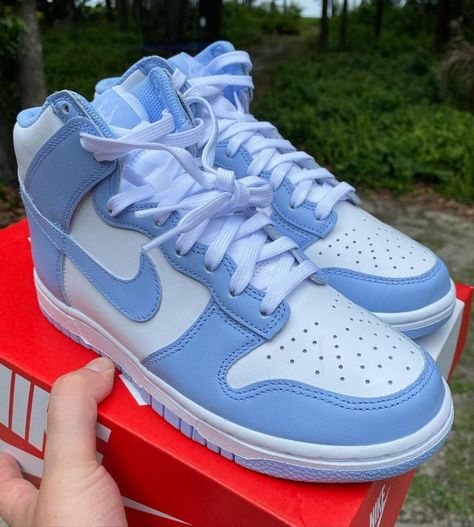 Dunks Shoes High Top, Blue Dunks High, Nike Dunks High Tops, High Top Nike Dunks, Nike Dunk High Outfit, Dunks High Top, Nike Dunk High Aluminum, Dunk High Aluminum, Slay Shoes