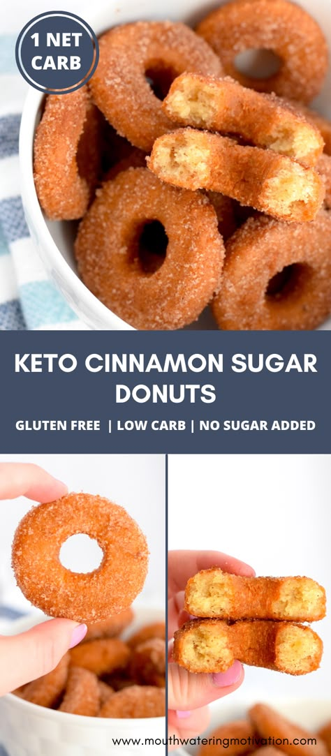 Keto Cinnamon Sugar Donuts. These fried keto donuts are literally just like the real thing! They remind me of the mini donuts you'd get from the fair. They are even good the next day! Bonus..they use quite easy to find ingredients and aren't difficult to make! #ketodonuts #ketocinnamonsugardonuts #ketofrieddonuts #ketoalmondflourdonuts #lowcarbdonuts Keto Donut Recipe, Gd Recipes, Donuts Gluten Free, Keto Donuts, Keto Cinnamon, Fried Donuts, Keto Lasagna, Breakfast Keto, Postre Keto