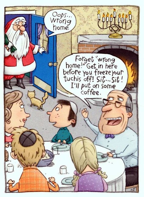 Santa - - > Hanukkah Happy Hannukah, Jewish Humor, Jewish Culture, Christian Humor, Holiday Humor, Wholesome Memes, Classic Holiday, Fun Comics, Comic Strip