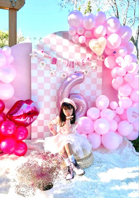 Pink Checkered Party Decor, Pink Checkered Birthday Party, Pink Checkered Birthday, Checkered Backdrop, Checkered Party, Girl Bday Party, Valentines Birthday, Pink Checkered, Pink Backdrop